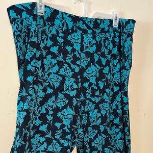 Lane Bryant Blue Floral Tropical Wide Leg Pants Pull On High Rise Plus Sz 26/28
